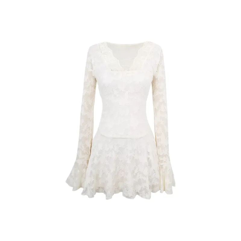 POPO.INFO Long Sleeved Dress Women's Ecru-0