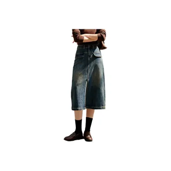 Mo Han Yi Mei Denim Long Skirts Women's Vintage Blue