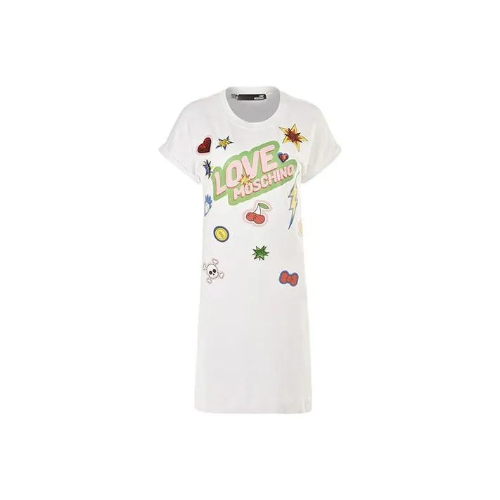LOVE MOSCHINO Short Sleeved Dresses Women's White-0