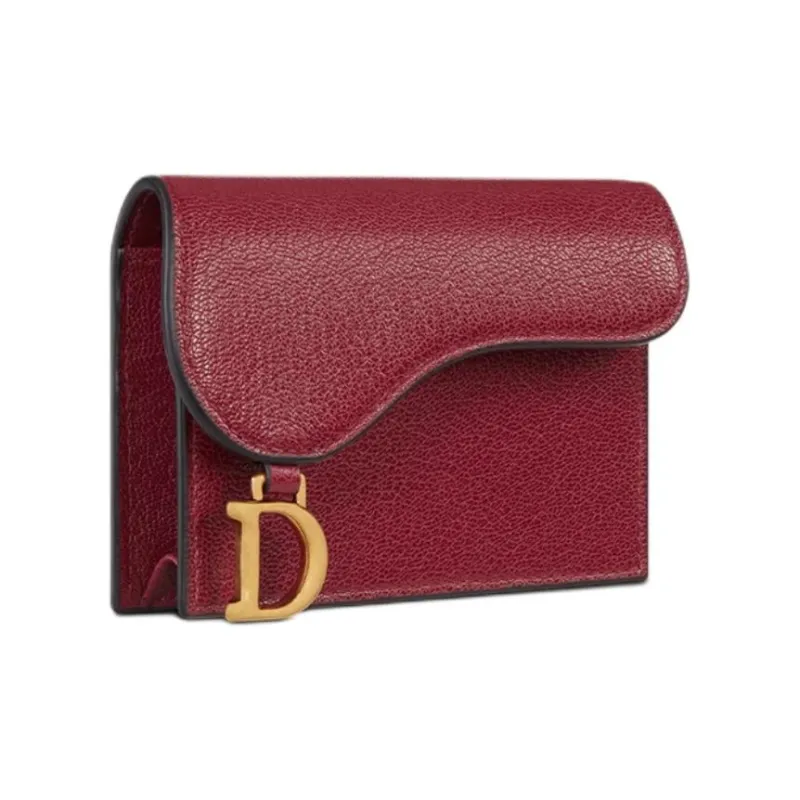 DIOR Saddle Goatskin Card Holder Women's Cherry Red-1