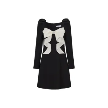 TAMMY TANGS Long Sleeved Dresses Women's Apricot Black Multicolor