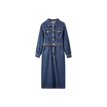 SENTUBILA Long-Sleeved Dresses Women's Denim Blue