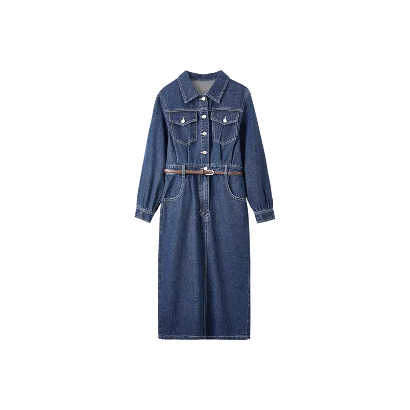 SENTUBILA Long-Sleeved Dresses Women's Denim Blue-0