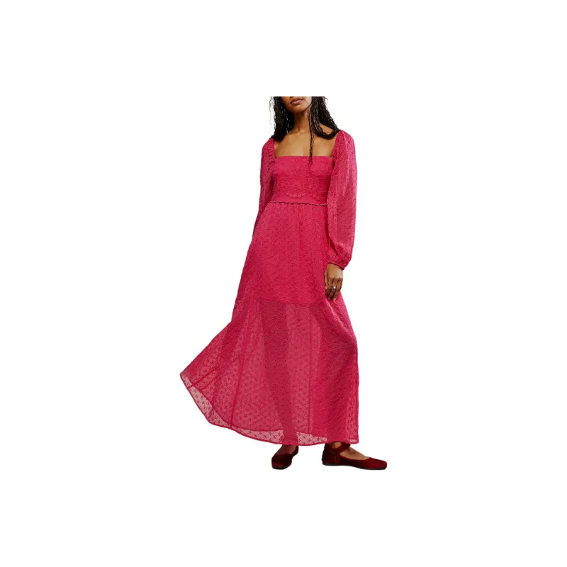 FREE PEOPLE Malina Maxi Long-Sleeved Dresses Women's Strangelove/Heart Red-0