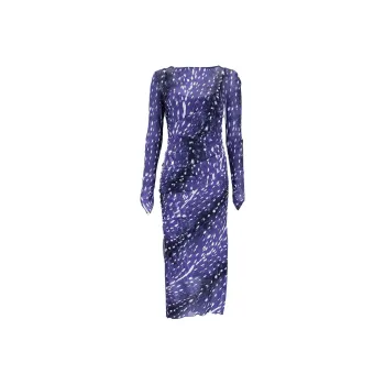 DVF Diane Von Furstenberg Ruched Long Sleeved Midi Dress