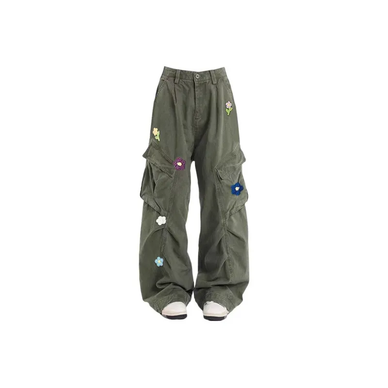 GUOZHEN Cargo Pants Women's Green Cargo Pants-0