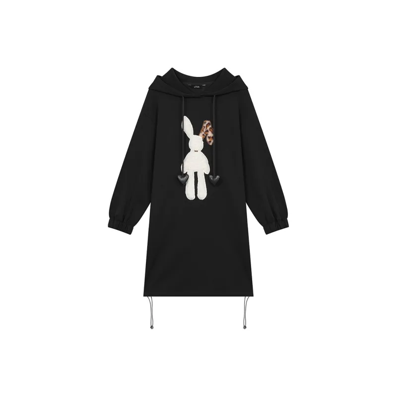 ELF SACK Plush Rabbit Hoodie Dress Women's-0