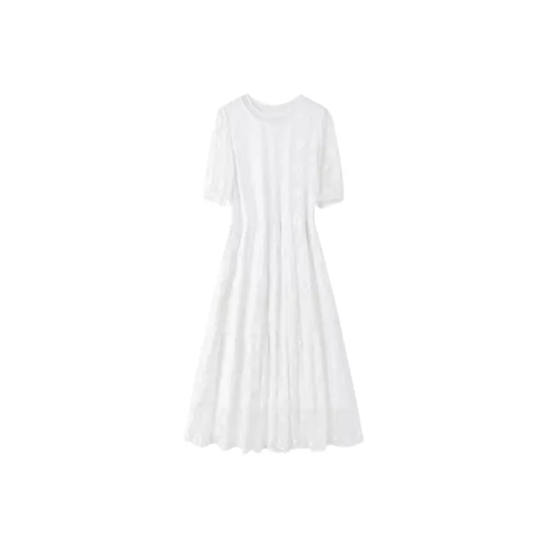 Yi Mengyuan Silk Short Sleeved Dress Women's White-0