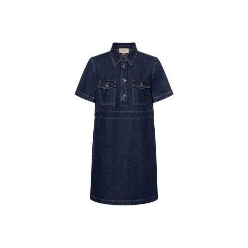 GUCCI SS24 Short Sleeved Dress Women's Dark Blue