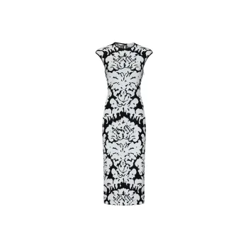 Alexander McQueen Damask Intarsia Knit Sleeveless Midi Dress