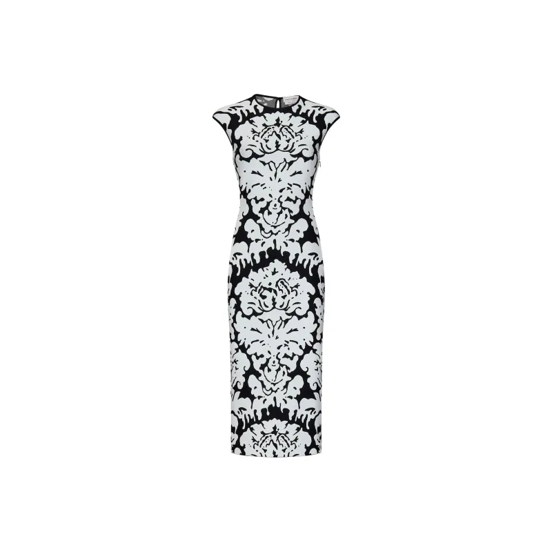 Alexander McQueen Damask Intarsia Knit Sleeveless Midi Dress-0