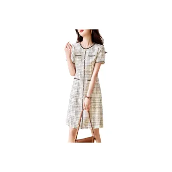 XWI Short Sleeved Dress Women's Beige Plaid