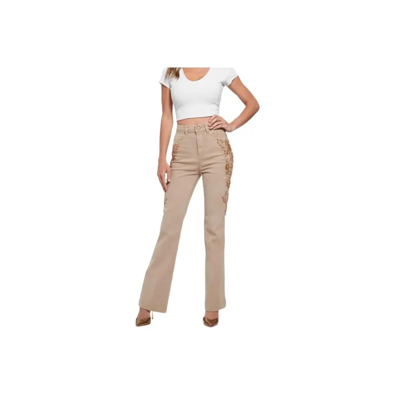GUESS Pop '70s Embellished Flared Jeans Jeans Women's Gold-0