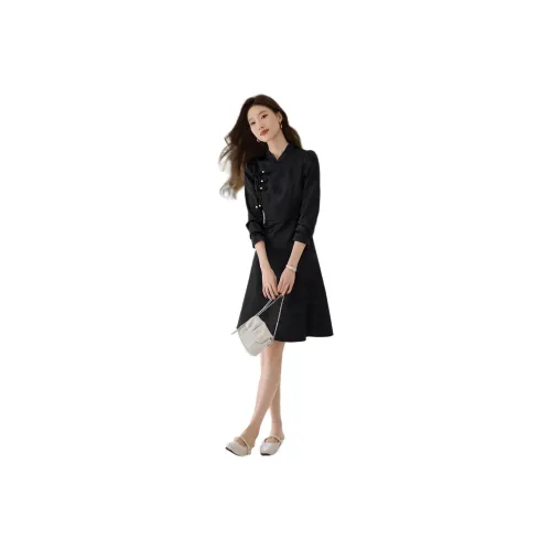 Mo Han Yi Mei Long Sleeved Dresses Women's Black