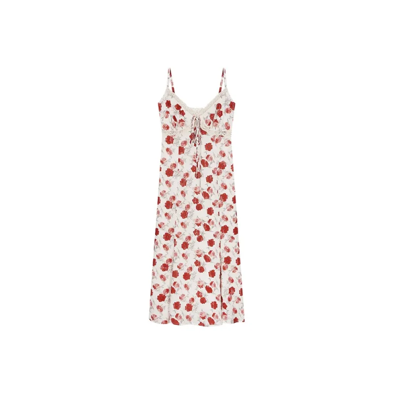 ANNIBUHUO Slip Dress Women's Rose Dress-0