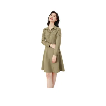 VIMLY Long Sleeved Dresses Women's Olive Green