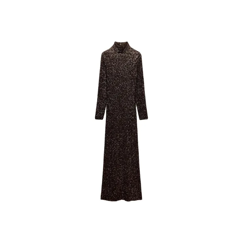 ZARA ZW Series Long-Sleeved Dresses Women's Brown-0