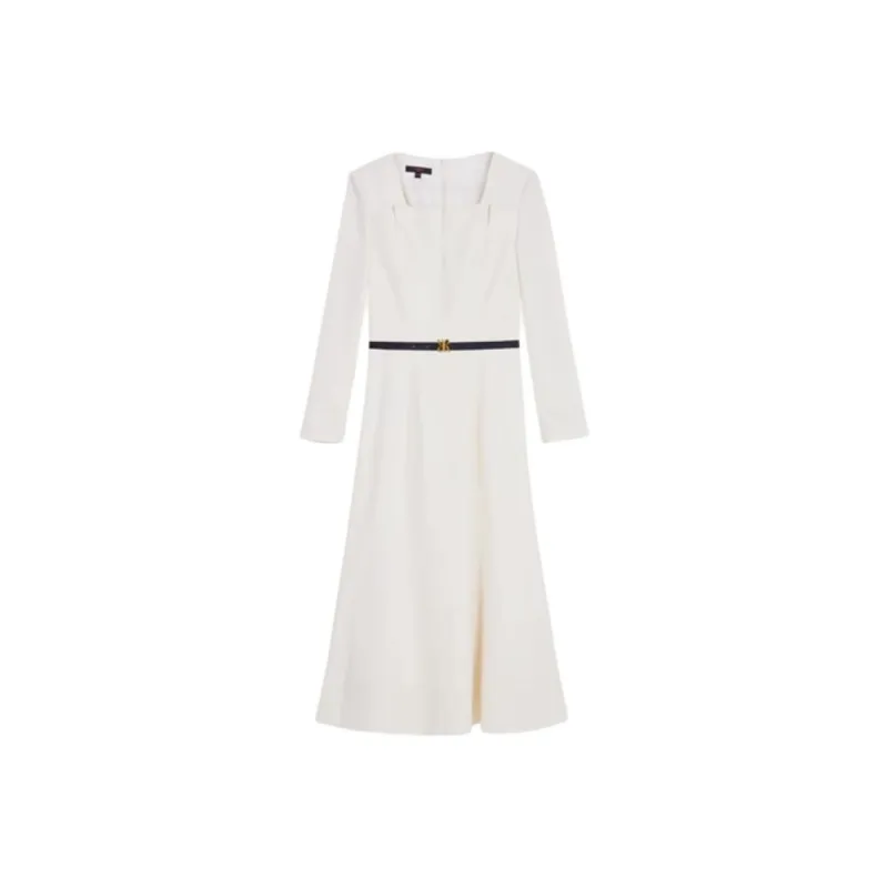 Yiner Long Sleeved Dress Women's Cream White-0