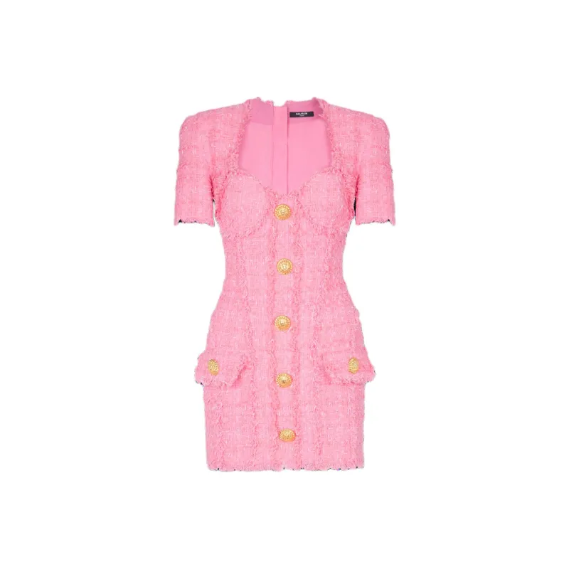 BALMAIN Button embellished Tweed Minidress-0