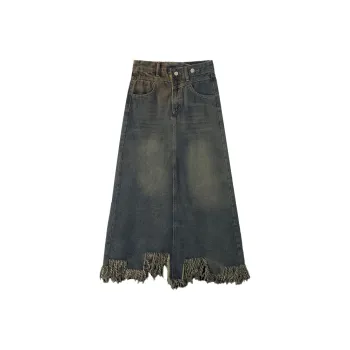 STARFEI Denim Long Skirts Women's Blue