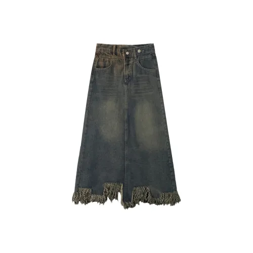 STARFEI Denim Long Skirt Women's Blue