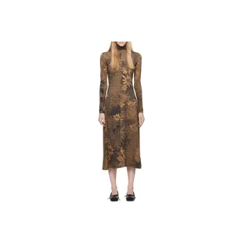 MM6 Maison Margiela High Neck Floral Print Midi Dress