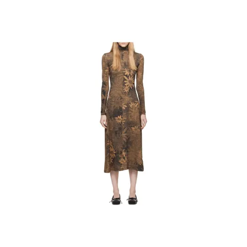 MM6 Maison Margiela High Neck Floral Print Midi Dress