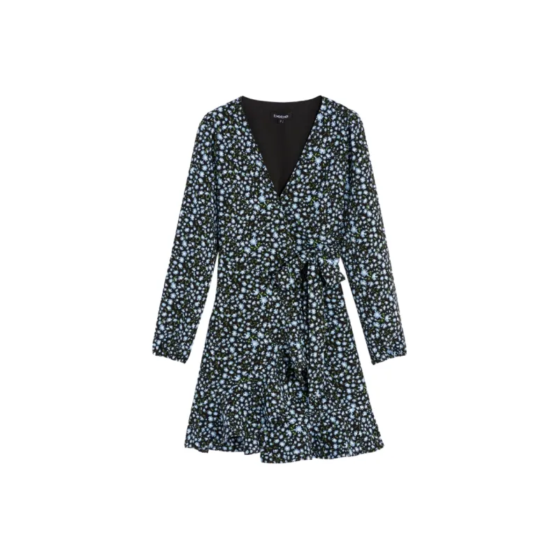 Bebe Long Sleeved Dresses Women's Black Blue-0