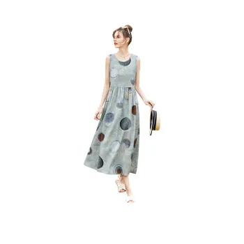 TOUCH Sleeveless Dress Women's Gray Green Base Color Polka Dot