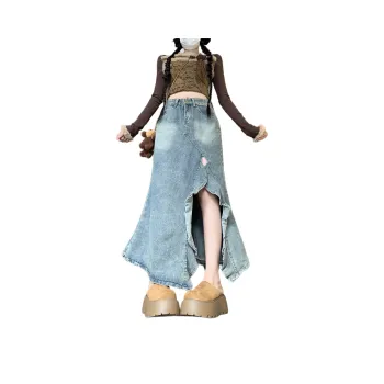 FASTFISH Denim Long Skirt Women's