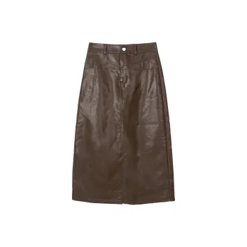 FAWENXIANGZI Leather Long Skirt Women's