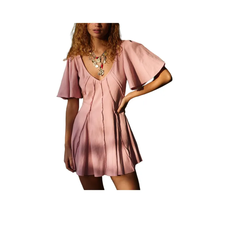 FREE PEOPLE Angelique Mini Short-Sleeved Dresses Women's Silver Pink Silver Pink/Silver Pink-0