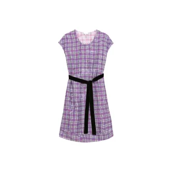 THEORY Designer Co authored Collection Short Sleeved Dresses Women's Purple Plaid