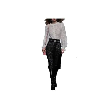 CHANEL 23 Fall Winter Long Sleeved Dress Women's Black White