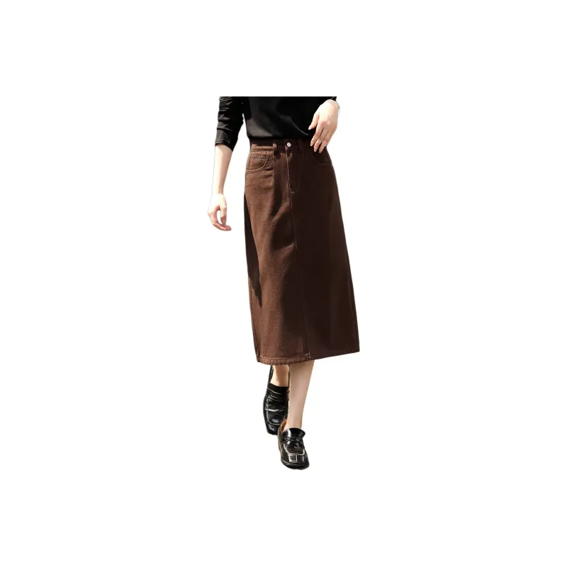 Mo Han Yi Mei Denim Long Skirt Women's Coffee-0