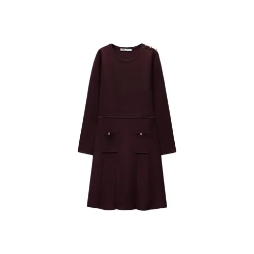 ZARA Long Sleeved Dresses Women's Burgundy