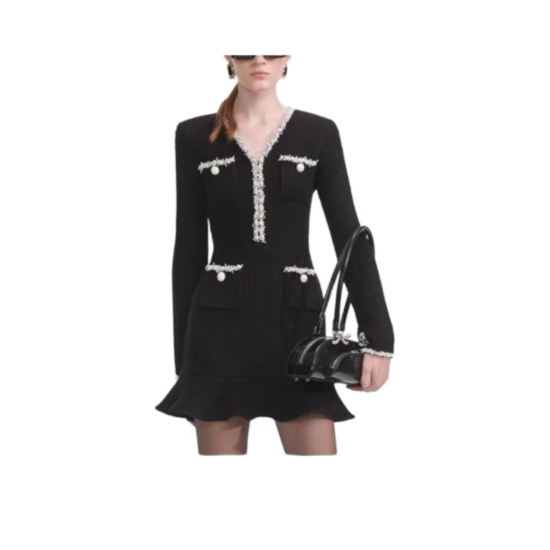 Self portrait Long Sleeved Dresses Women's Black & White-0