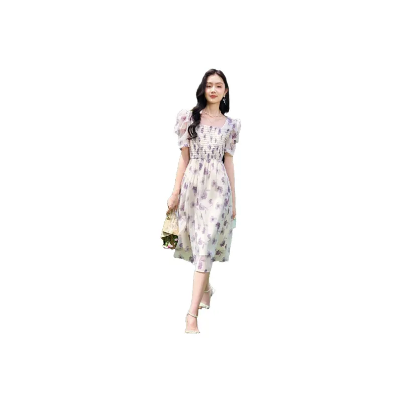 XIANGYING Short Sleeved Dresses Women's Purple-0