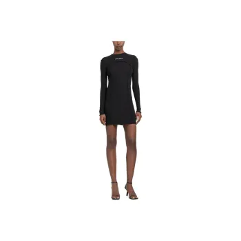 PALM ANGELS Logo Long Sleeve Rib Dress Black