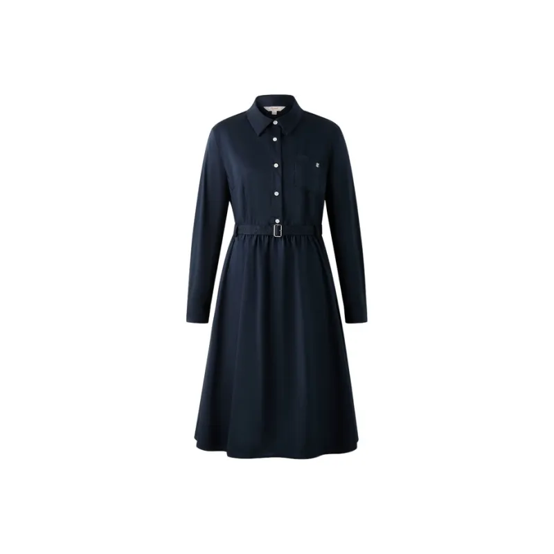 E.land Long Sleeved Dress Women's Navy Blue-0