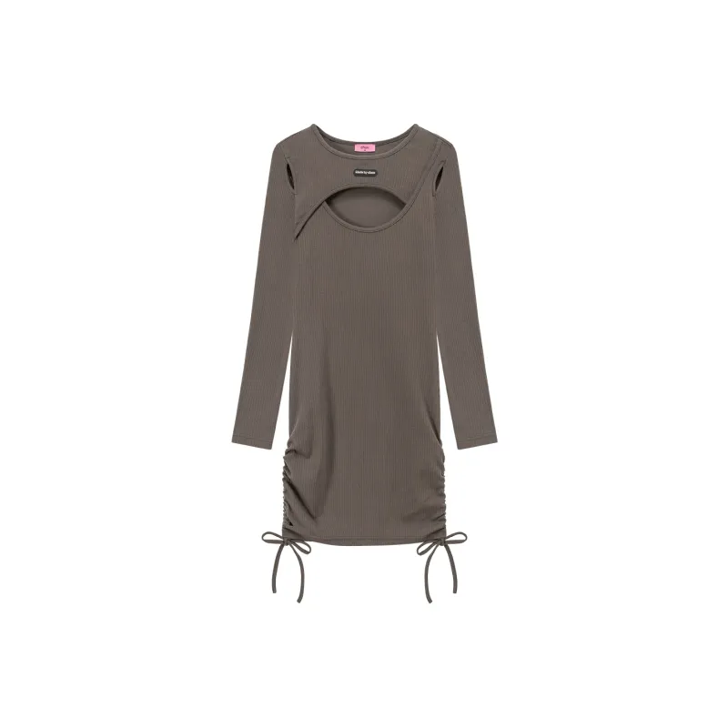 CHUU Long Sleeved Dresses Women's Gray Coffee-0