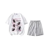 Two-Piece Set (White Top+Gray Pants)