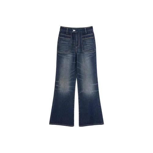 MUNJOUR Jeans Women's Vintage Wavy Blue