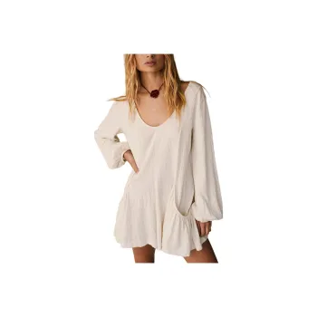 FREE PEOPLE Bayside Mini Long-Sleeved Dresses Women's Snowing/Snowflake White