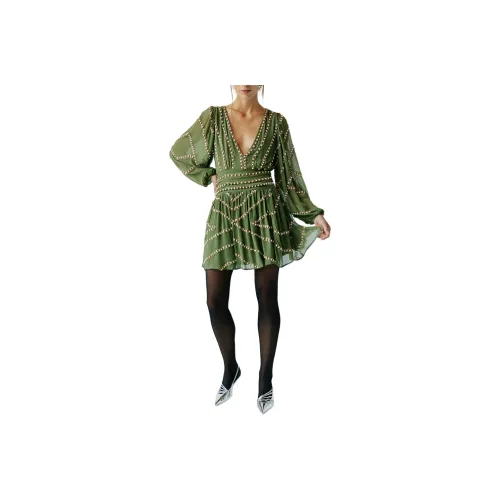 FREE PEOPLE Jen's Pirate Booty Odyssey Mini Dress Long-Sleeved Dresses Women's Deep Lichen Green