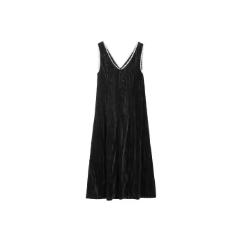 Fstudio Fall And Winter Korean Style Fashion V Neck Black Lace Trim Dress Women's Black