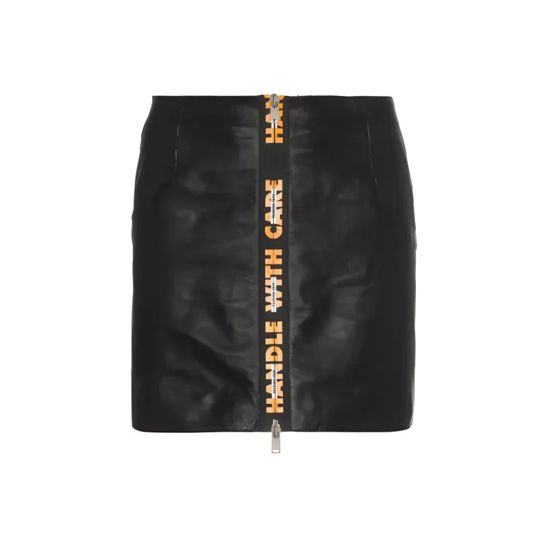 HERON PRESTON Leather Short Skirts Women's Black-0