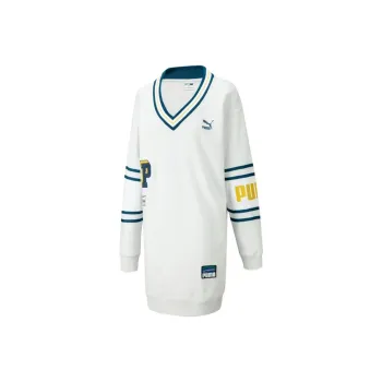 PUMA Urban Vintage Badge Long Sleeved Dresses Women's Gray