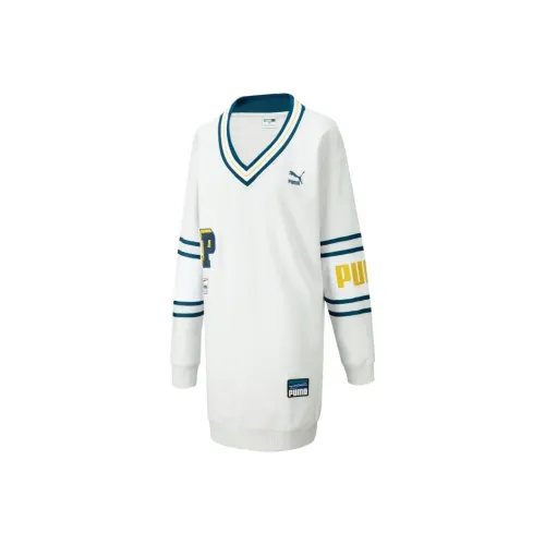 PUMA Urban Vintage Badge Long Sleeved Dresses Women's Gray