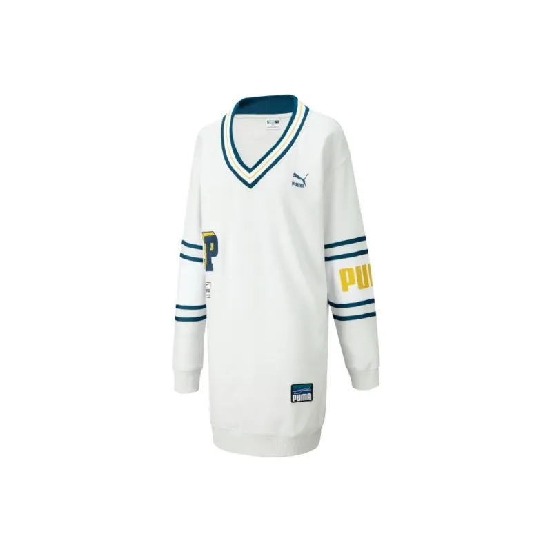 PUMA Urban Vintage Badge Long Sleeved Dresses Women's Gray-0
